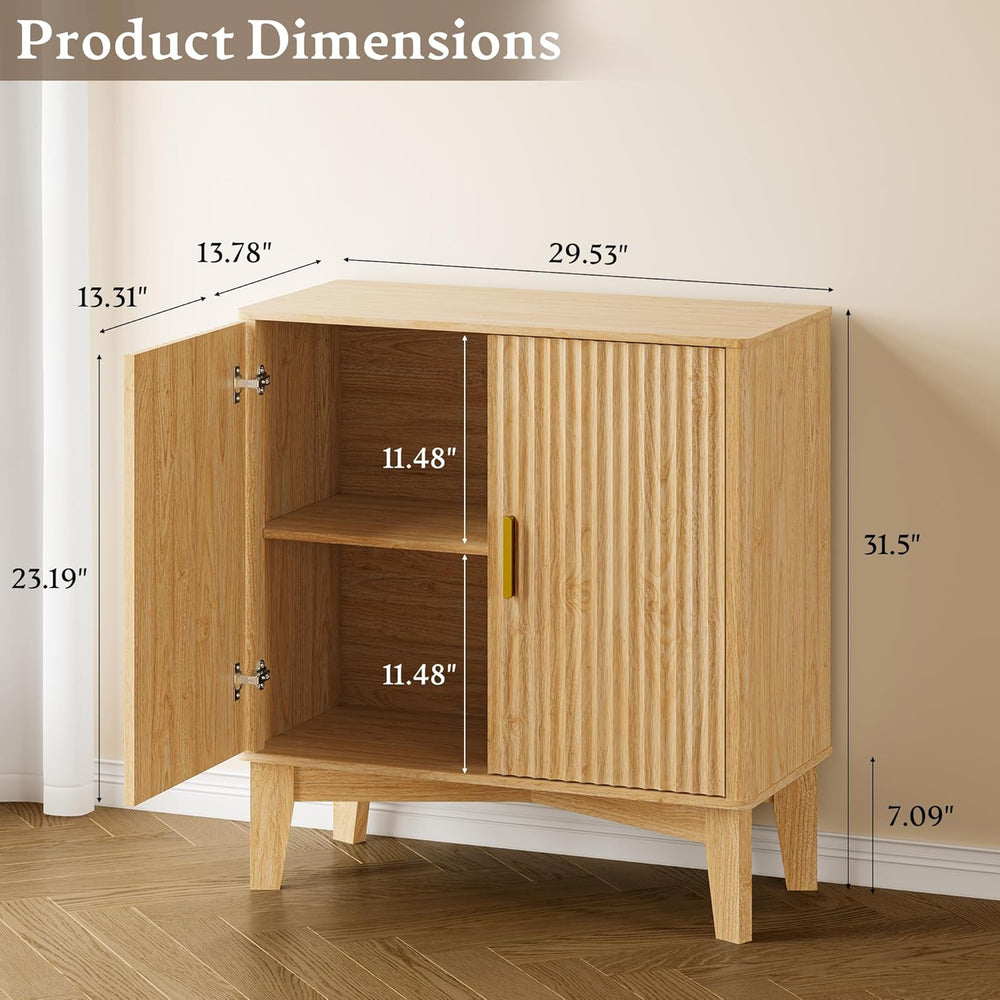 BORNOON Fluted Storage Cabinet with Doors and Adjustable Shelf Sideboard