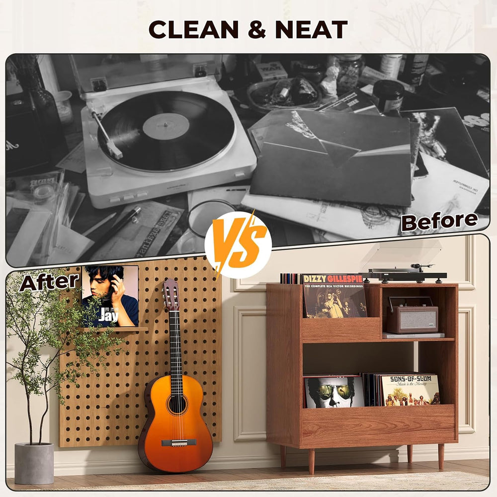 BROTTAR Mid Century Modern Record Player Stand,2-Tier Vinyl Record Storage
