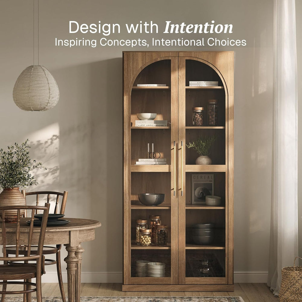 BELLEZE Modern Wood Wine Curio Cabinets with 4 Adjustable Shelves, 67" S...
