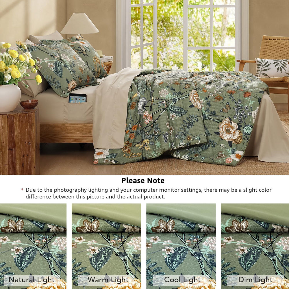 Queen Comforter Set - 7 Pieces Soft Floral Bed in a Bag Queen Bedding Sets