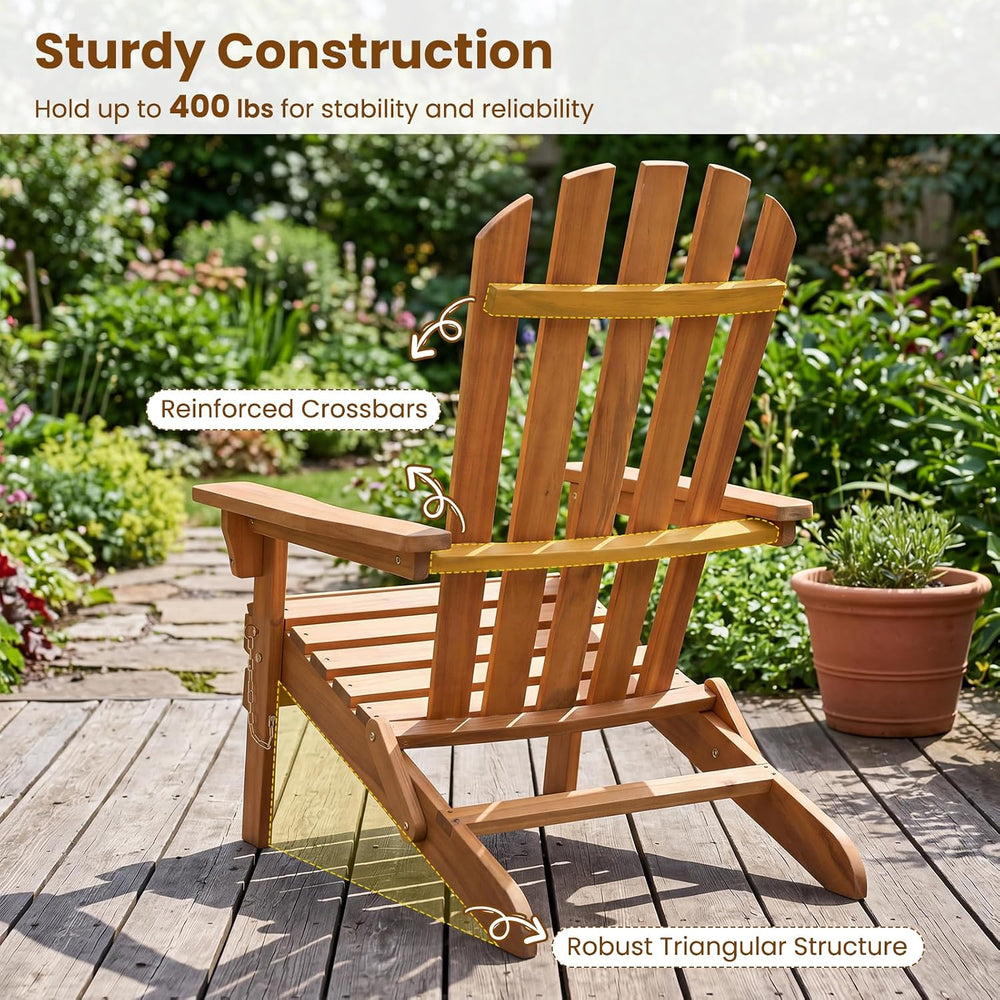 Tangkula Folding Acacia Wood Adirondack Chair, 400 LBS, 2 Pack