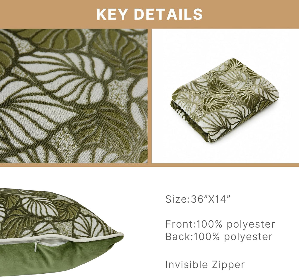 Sage Leaf Long Lumbar Decorative Throw Pillow Covers 14“x36”