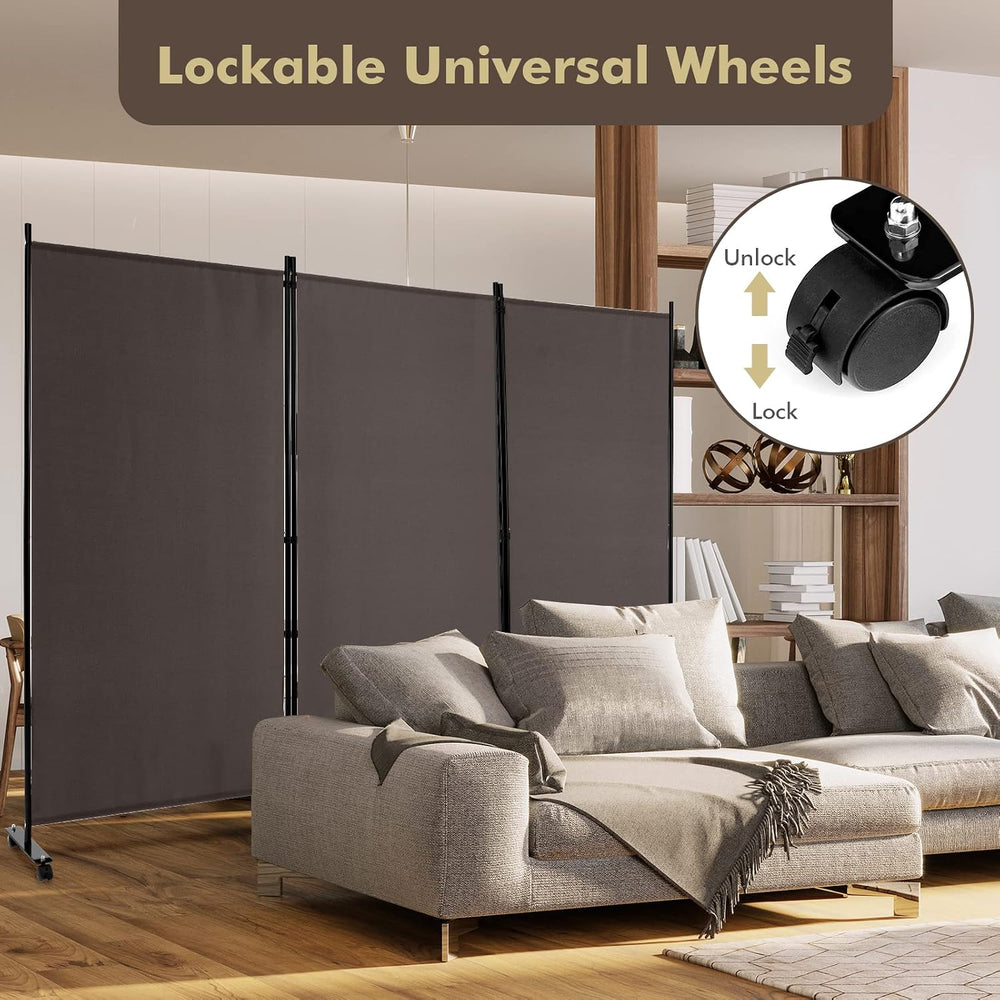 Giantex 3 Panel Folding Room Divider with Wheels, 103" x 71", Brown