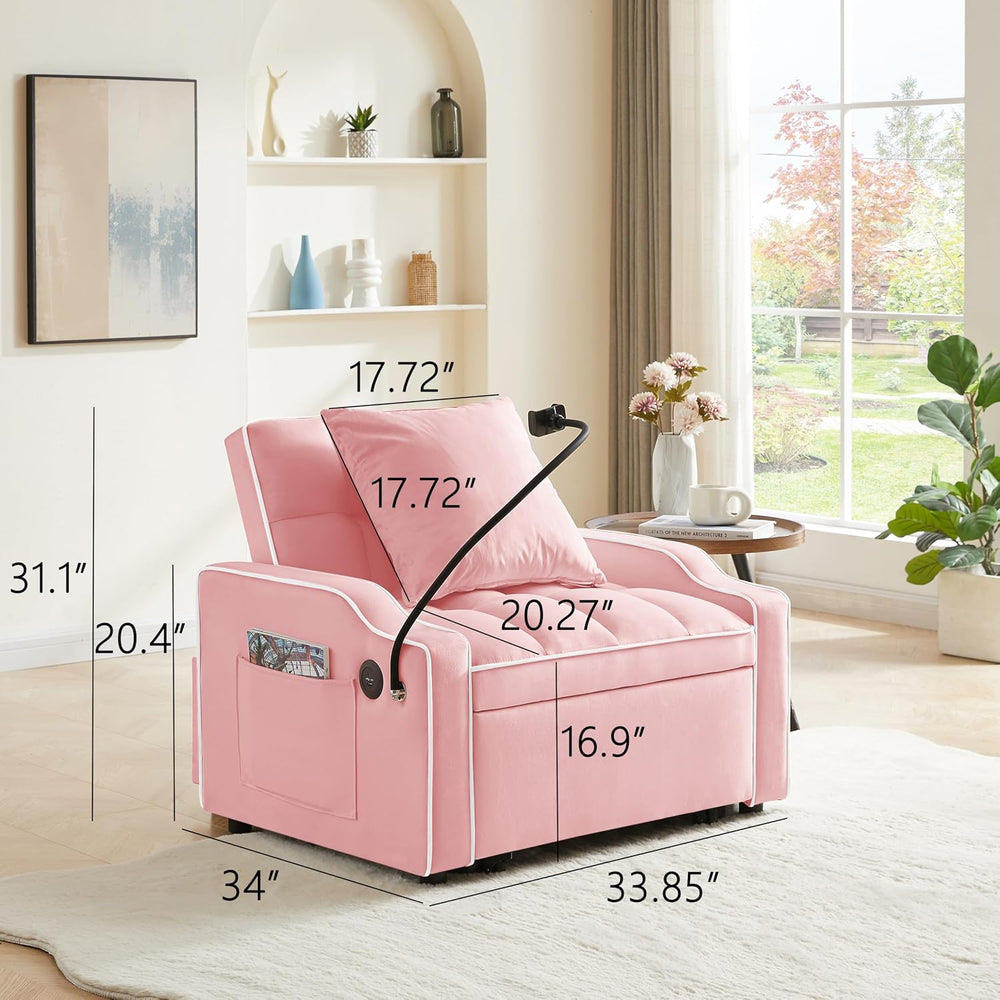 mikibama Pull Out Chair Bed Tufted, Convertible Sleeper Chairs with Storage P...