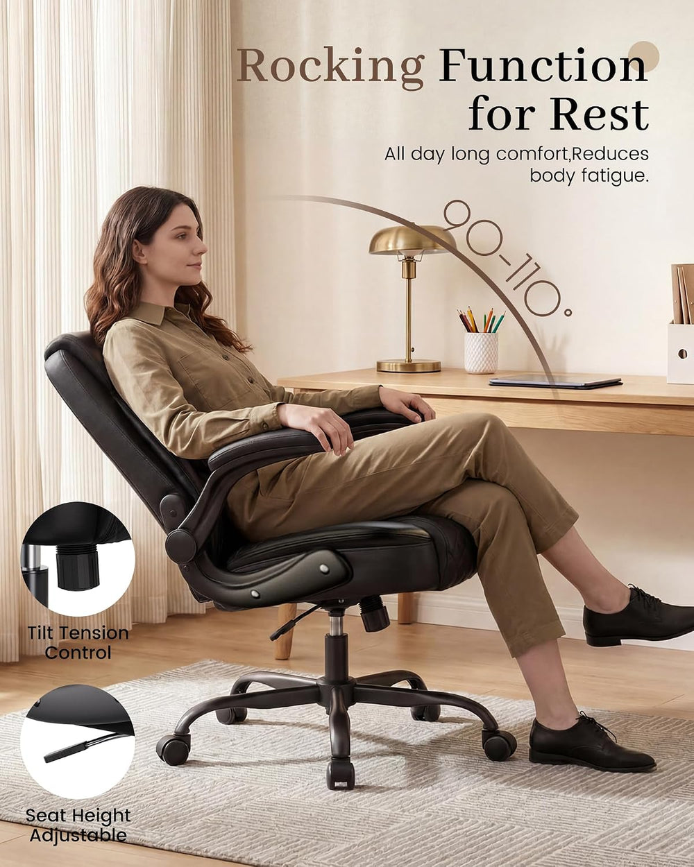 COMHOMA Mid-Back Office Chair, Ergonomic PU Desk Chair with Flip up Arms, Sma...