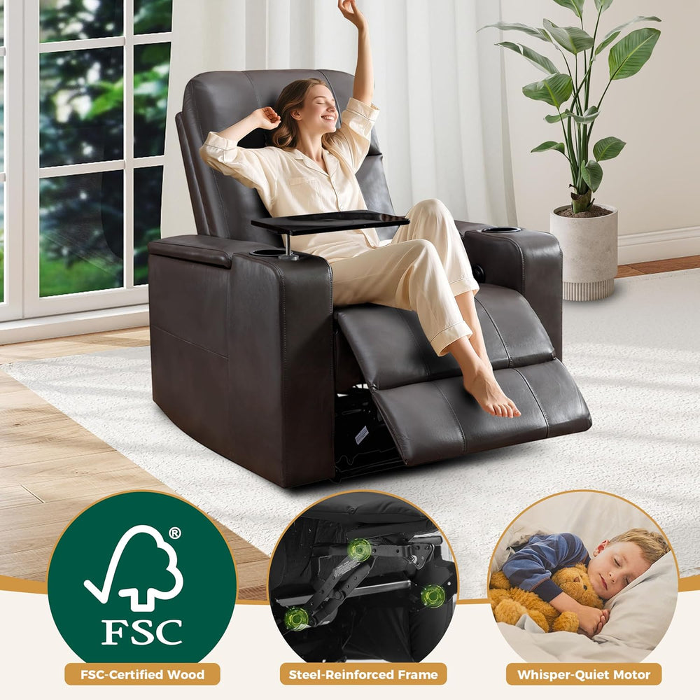 ANJ Power Recliner Chair Electric PU Leather Recliners Soft Home Theater Seat...