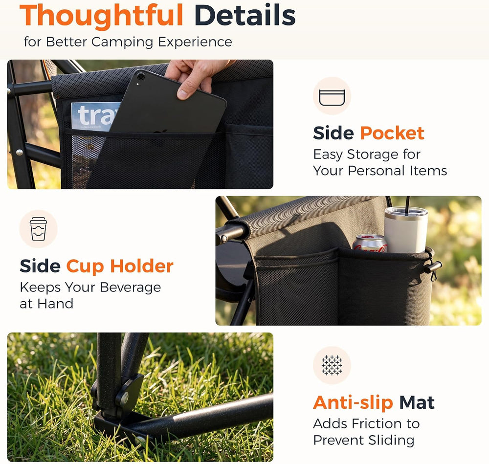 ALPHA CAMP Heavy Duty Camping Chairs with Cup Holder Oversized Folding Chair ...