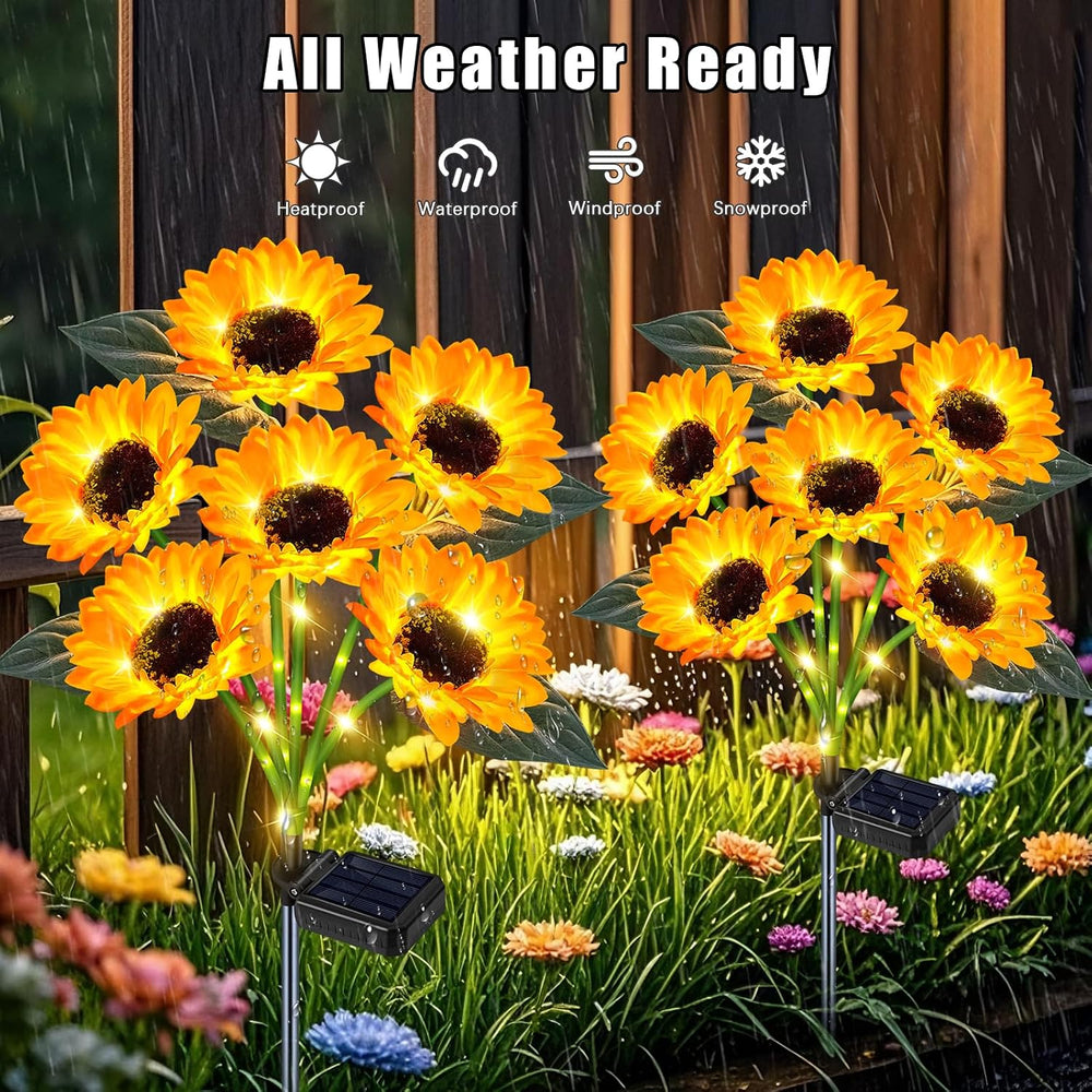 Solar Sunflower Lights Outdoor Flower Garden Stake Lights,4 Pack 24 Sunflower...