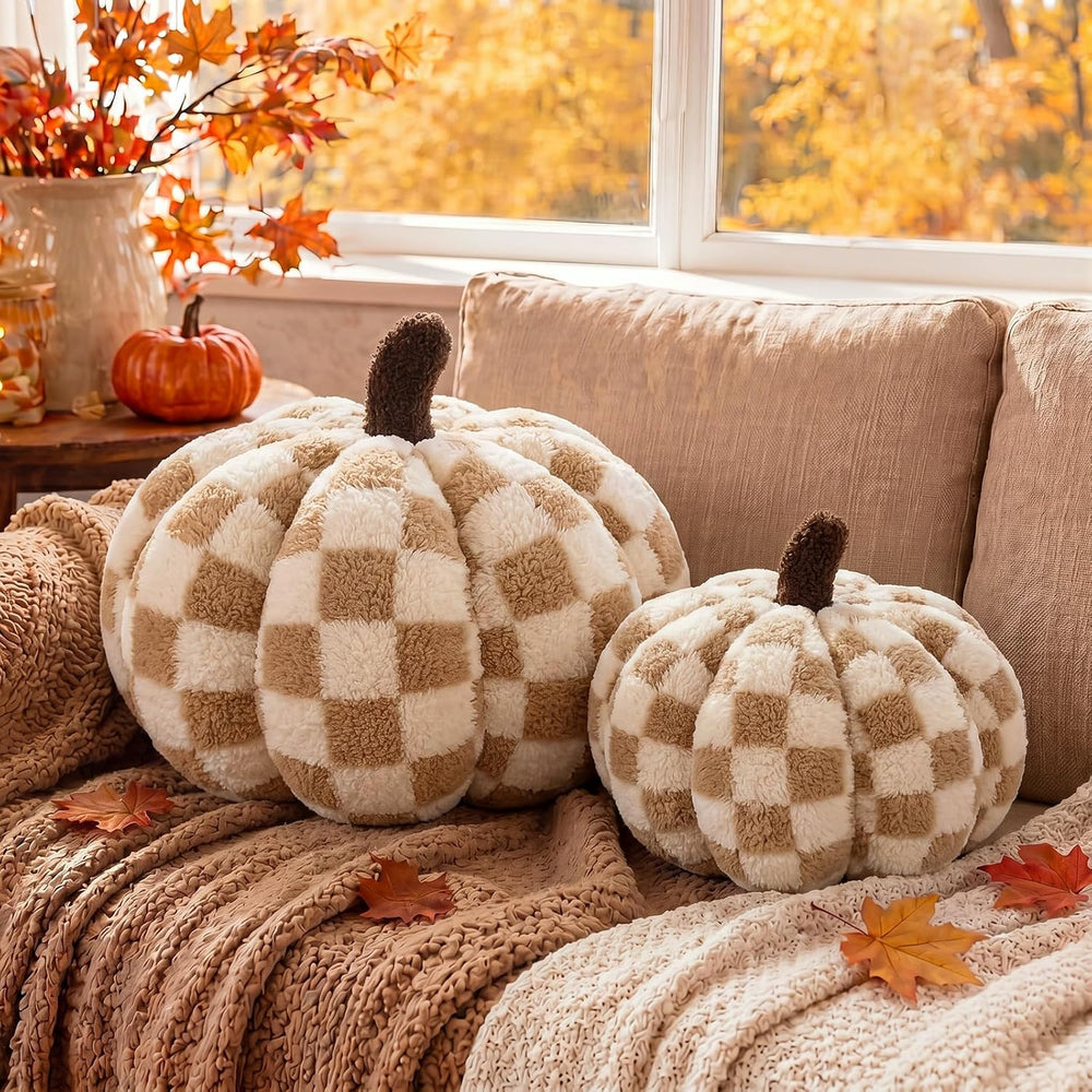 Leinuosen 2 Pcs Fall Pumpkin Pillows Checkerboard Halloween Pillow