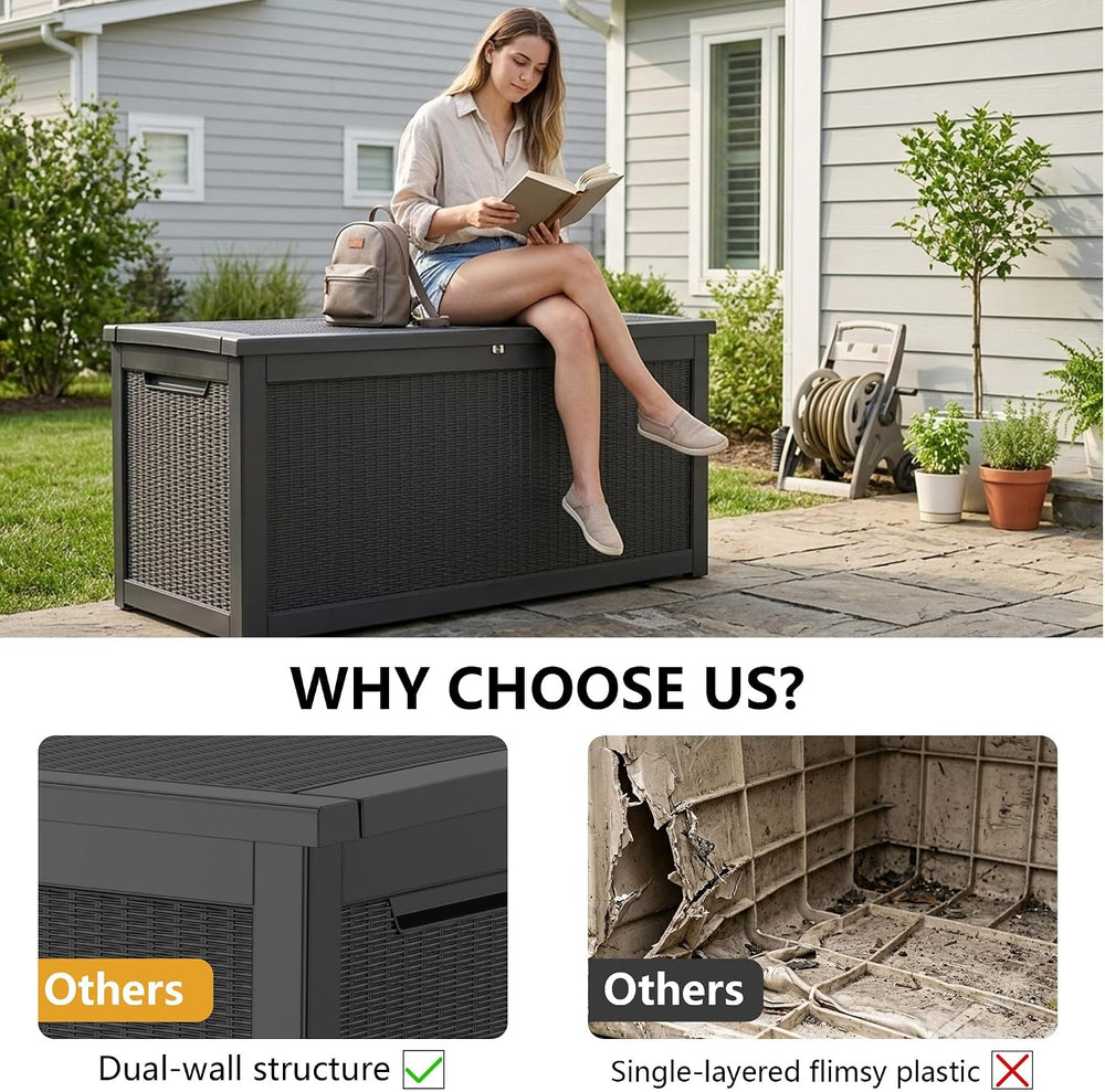 380 Gallon Outdoor Storage Box Waterproof Lockable Deck Box