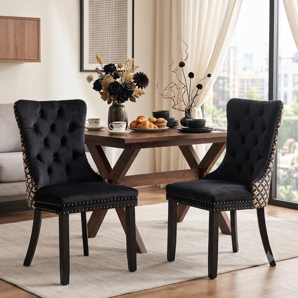 Velvet Upholstered Dining Chairs Set of 2, Modern Style Kitchen Side Chairs w...
