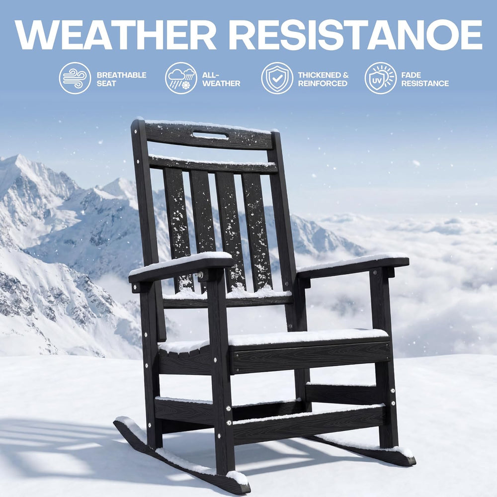 Plawdlik Outdoor Rocking Chair Set of 2, All-Weather Patio Rocker, Black