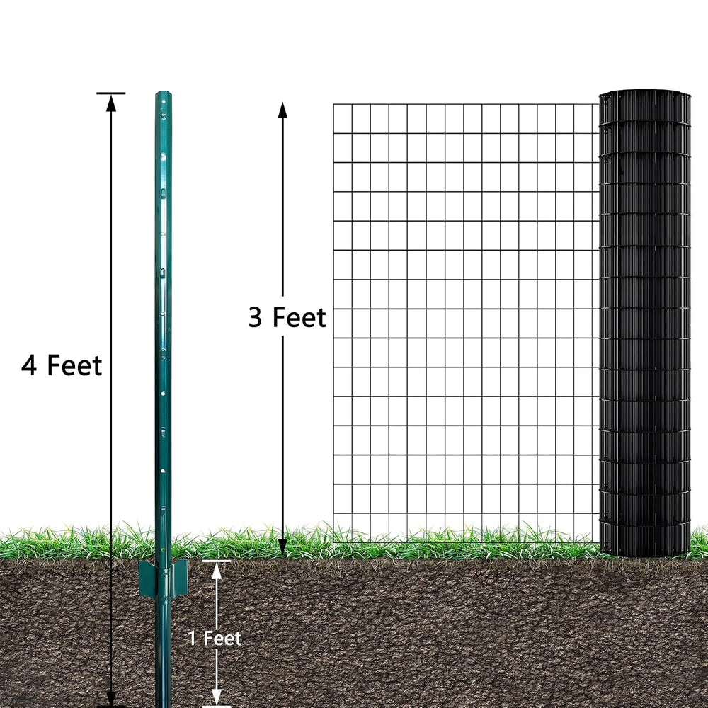 ARIFARO Fence Posts 4 Feet, 16-Pack, Heavy Duty U Post, Metal Fence Post