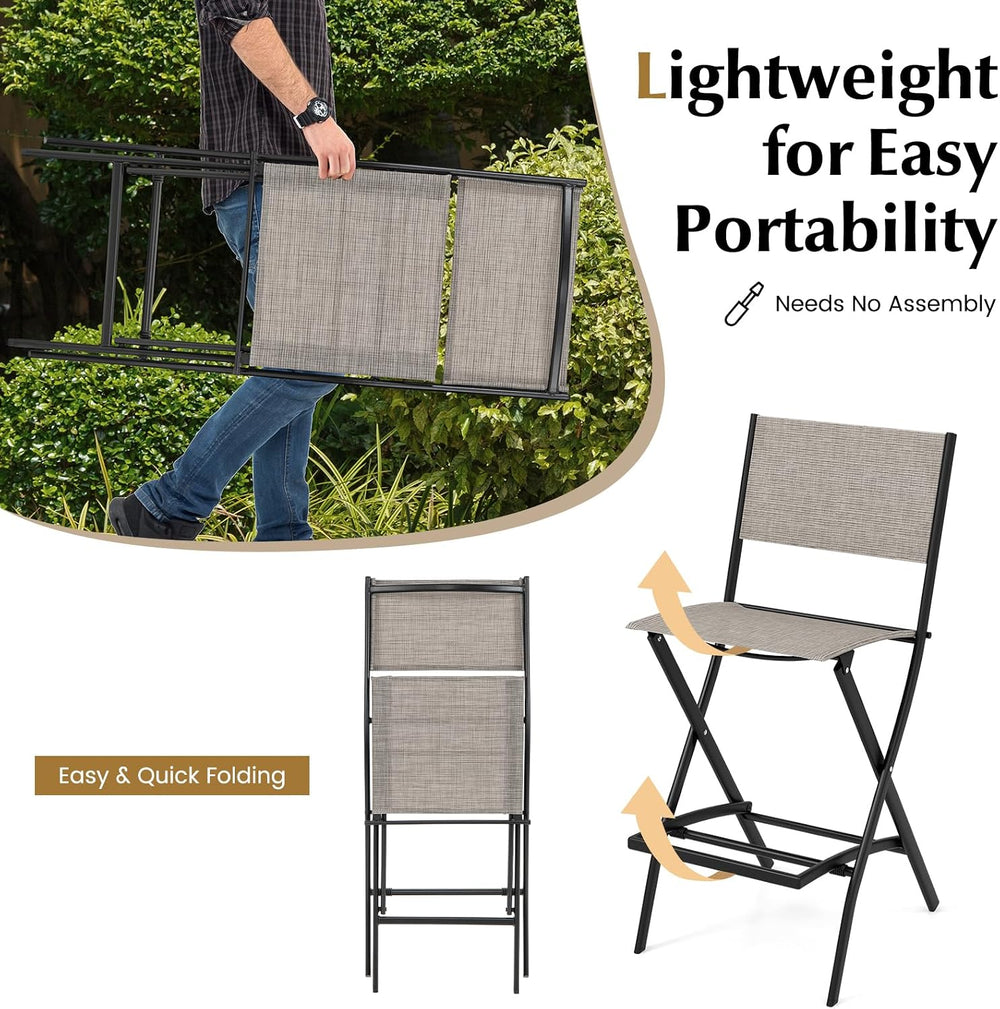 COSTWAY Outdoor Patio Folding Bar Chair Set of 4 with Metal Frame, Footrest
