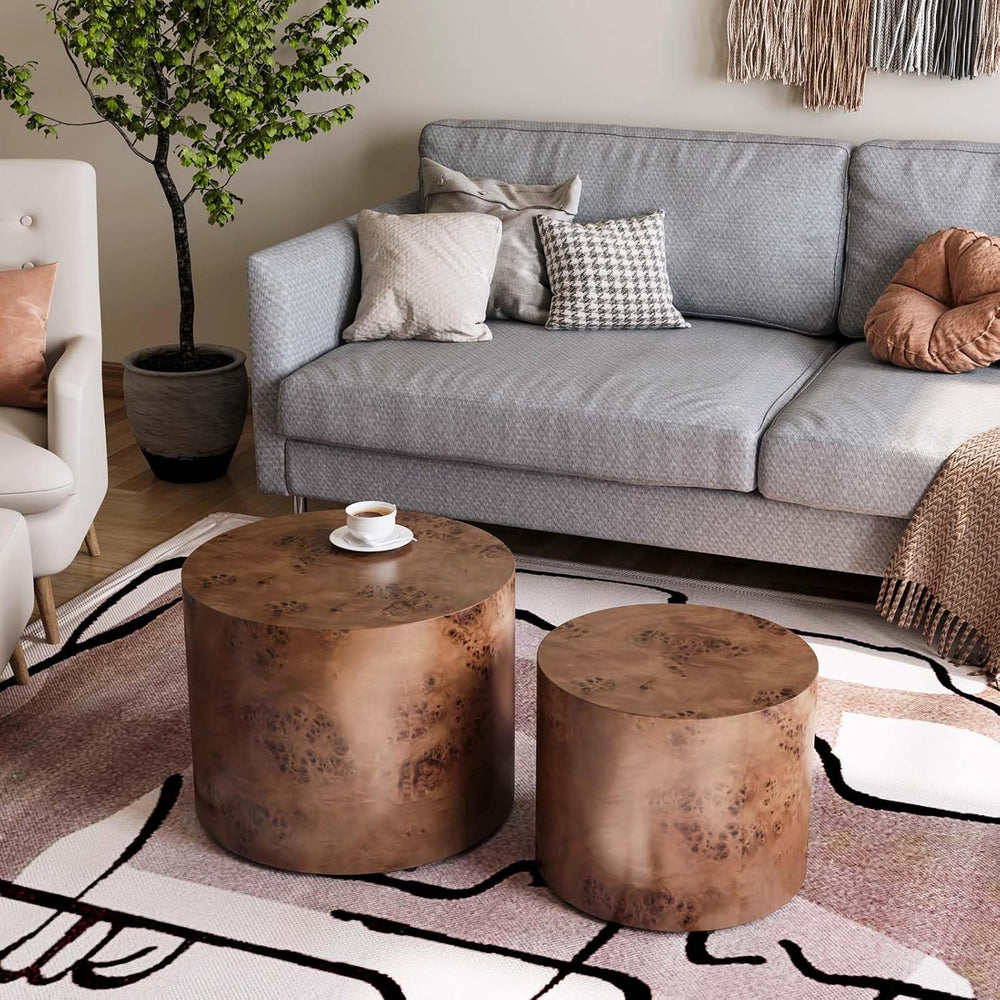Nesting Coffee Table Set of 2 Modern Round Coffee Table and End Table Set