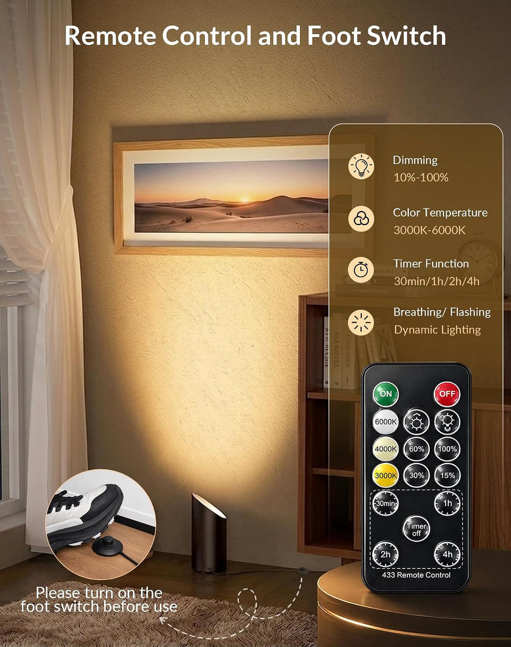 2 Pack Uplights Indoor Floor Can Lights, 3CCT with Remote, Black