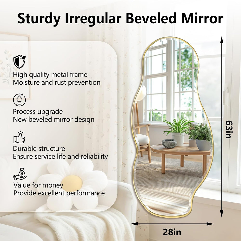 POZINO 63"x28" Large Irregular Beveled Mirror, Abstract Decorative ...