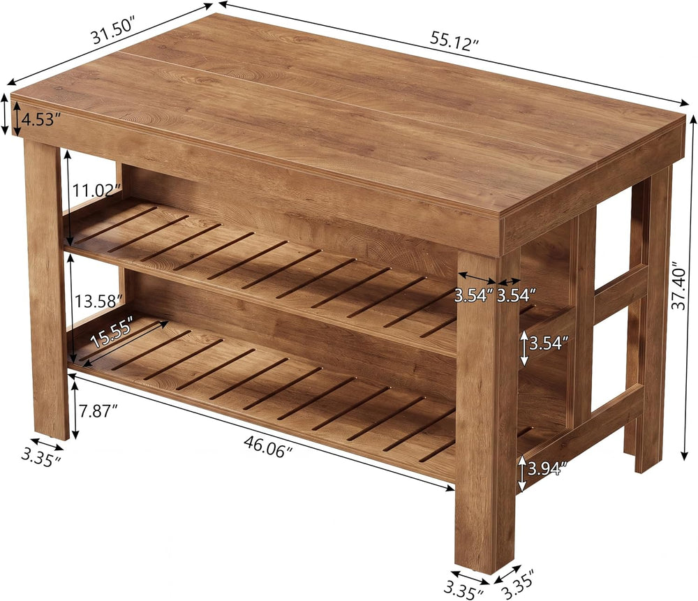 Tribesigns Kitchen Island with Storage Shelves (Vintage Brown)