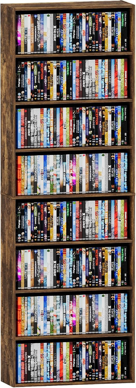 8 Tier DVD Storage Shelf, DVD Shelf holds up to 280+ DVD, Brown