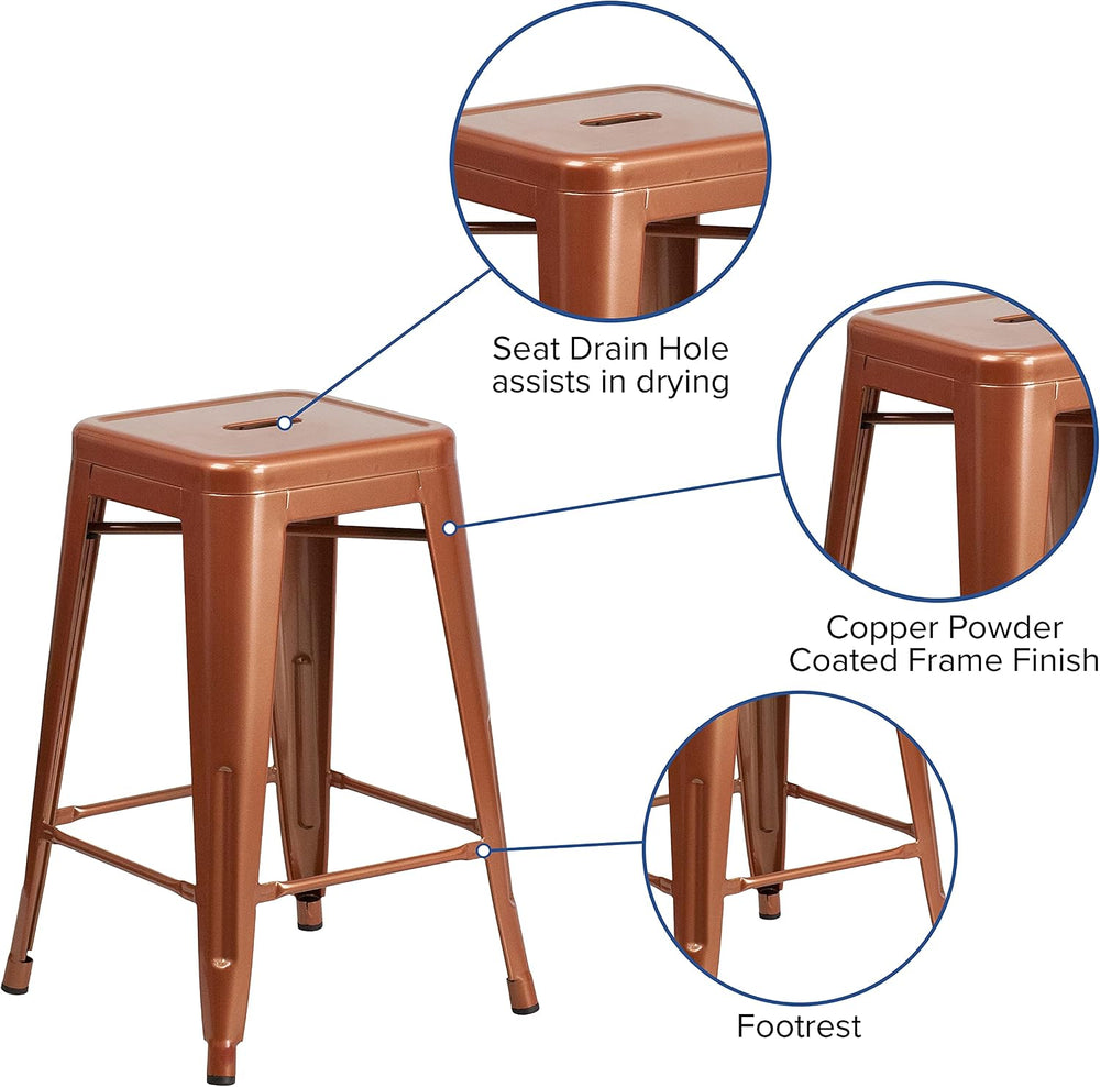 EMMA + OLIVER 24" Copper Metal Backless Counter Height Stool