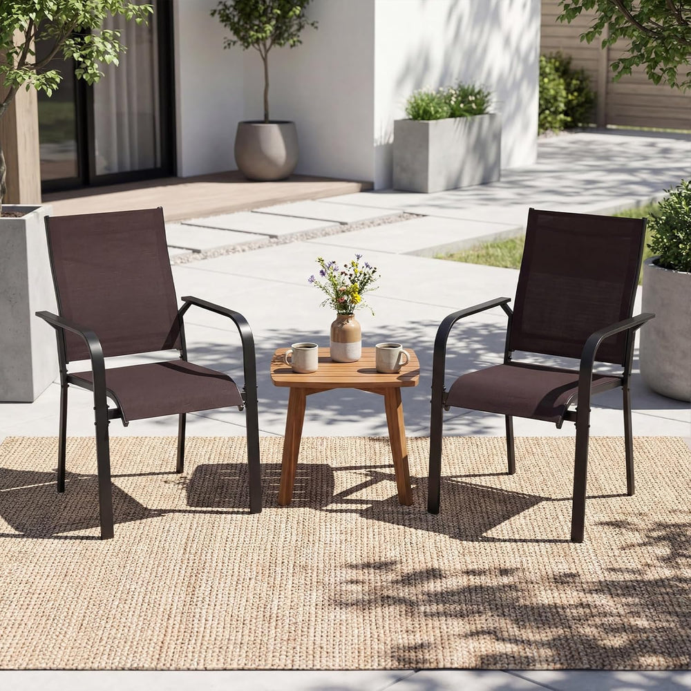 Tangkula Patio Dining Chairs Set of 2, Stackable Outdoor Armchairs with Metal...