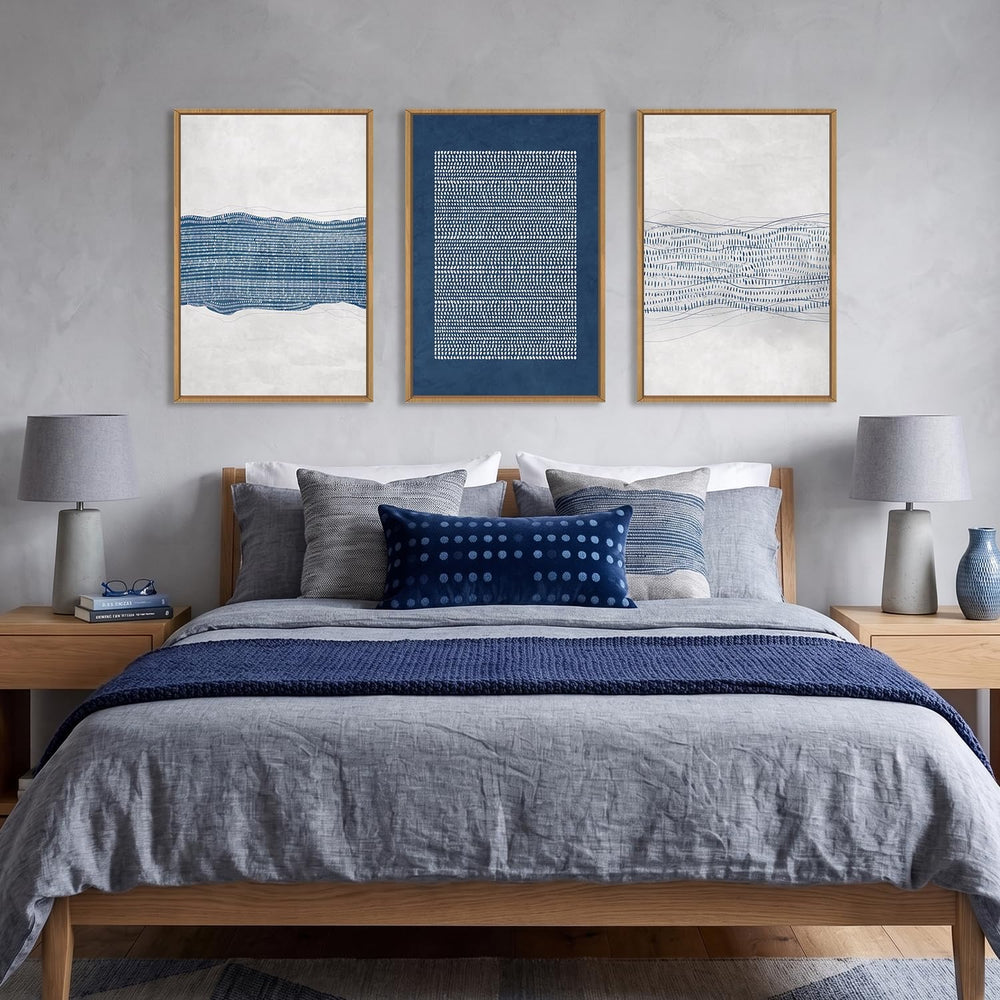 Aryroi Navy Blue and White Abstract Framed Canvas Wall Art Set- 16"x24&q...