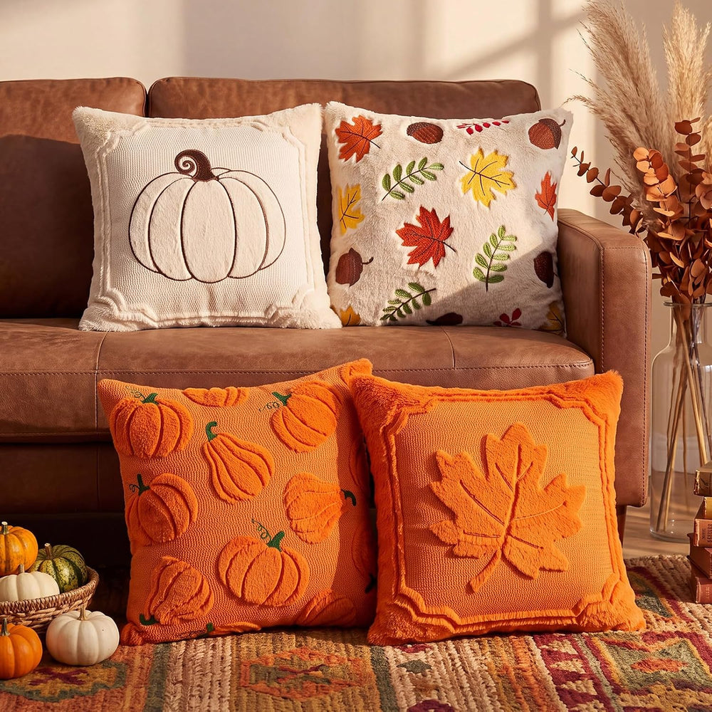 4 Pcs Fall Throw Pillow Covers 18 x 18 Inch Thanksgiving Autumn Home Decor