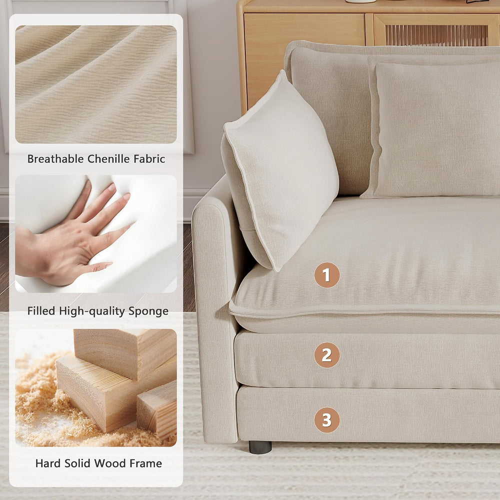 mikibama Luxury 2 Piece Sofa Set, 2 Pieces of Loveseat Sofa, Modern Chenille ...