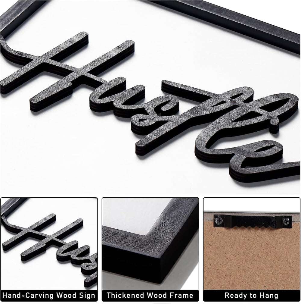 3D Wood Inspirational Office Wall Decor, 36" x 16" Framed Grind Hus...