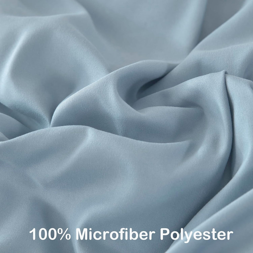 ANGIYUIN 5Pcs King Size Comforter Sets Dusty Blue Ruffle Bedding Sets