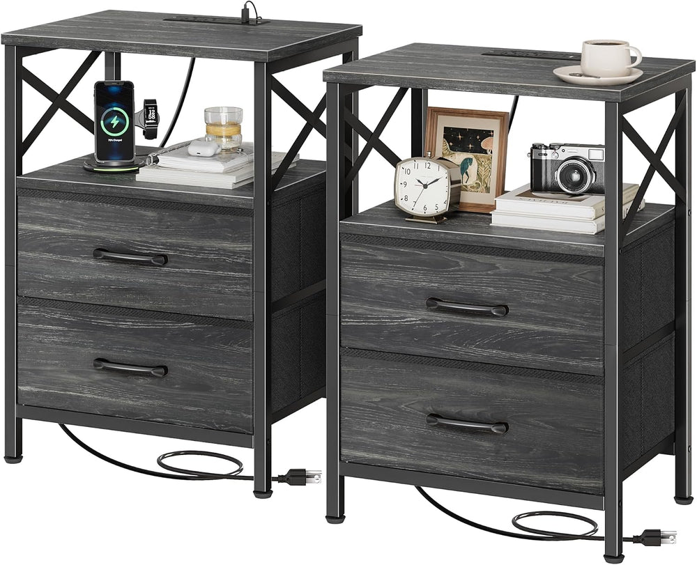 Huuger Night Stand with Charger Station, USB-C Port, End Table