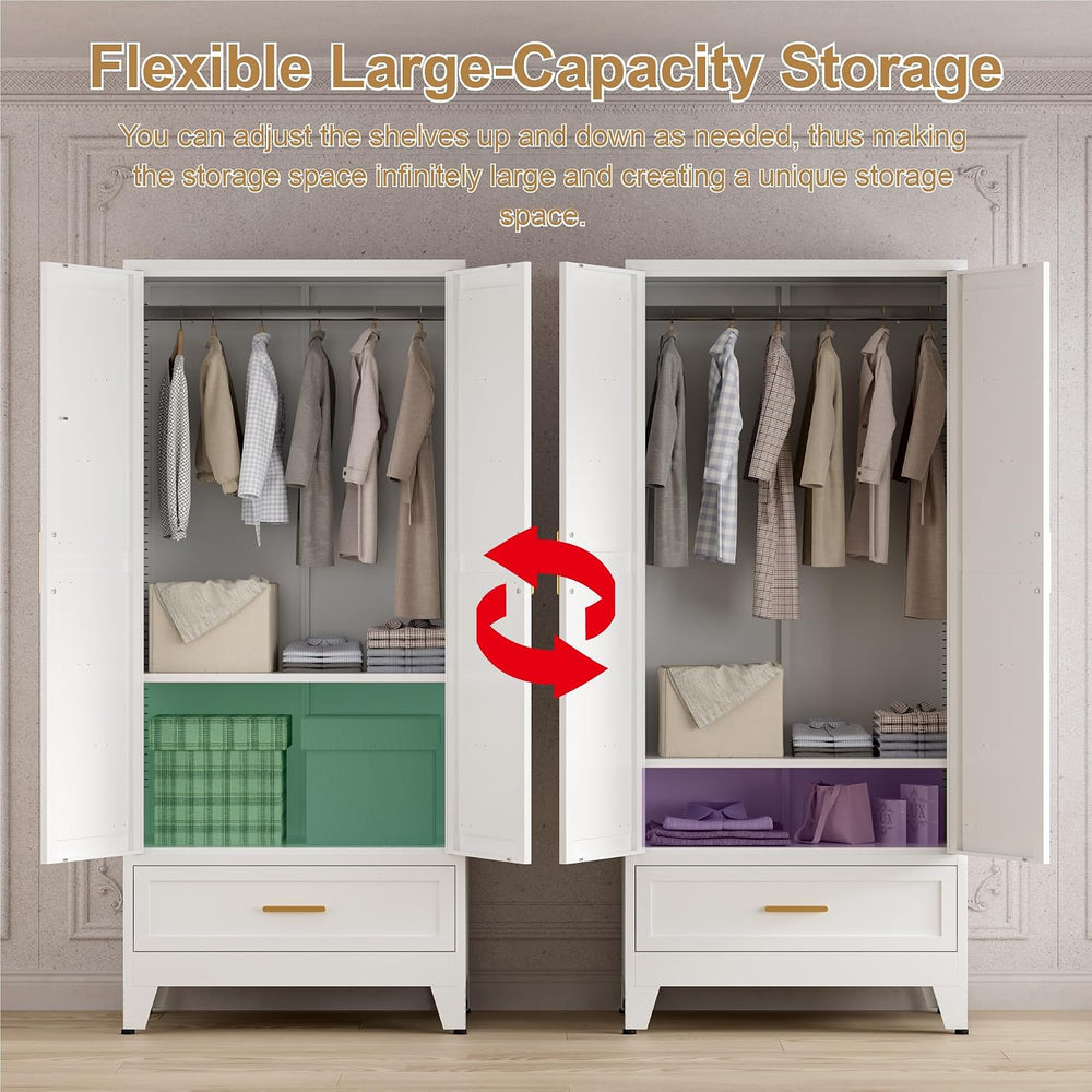 Washsemba 71'' Farmhouse Metal Wardrobe Cabinet with Hanging Rod, 2 B...