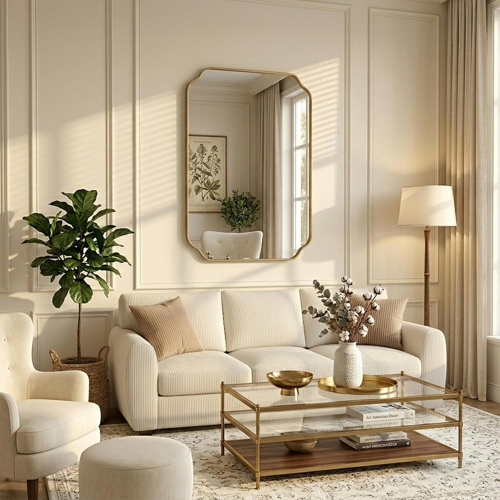 30"x22" Gold Bathroom Wall Mirror, Scalloped Edge Vanity Mirror