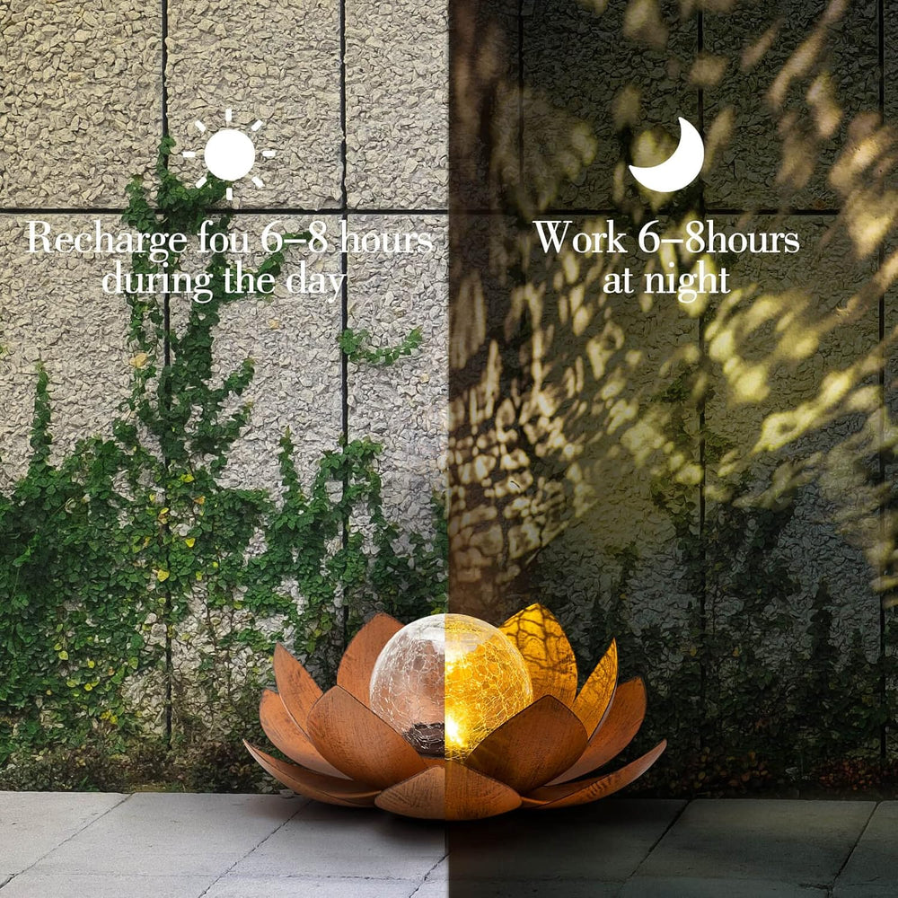 Huaxu Solar Lights Outdoor Decor Metal Lotus Flower LED Waterproof Glass Deco...