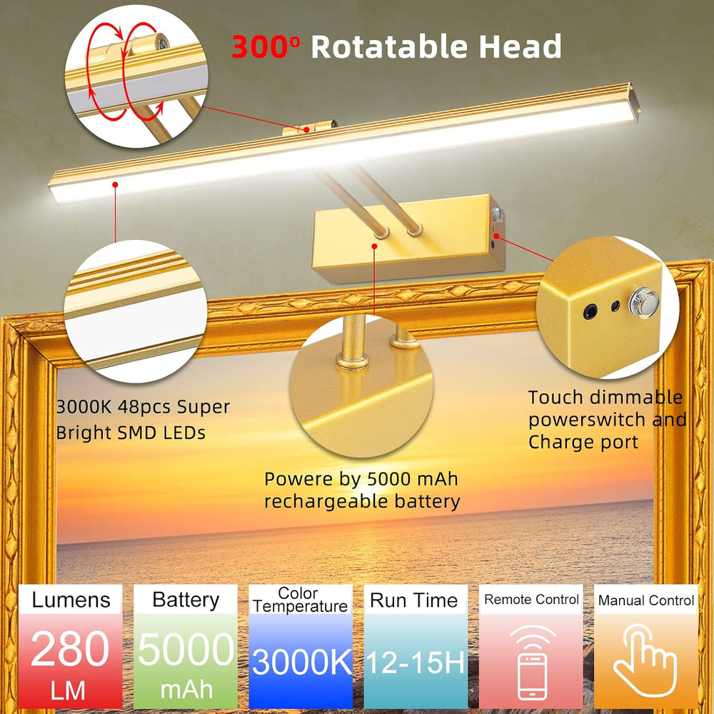 HEAGEERO Picture Lights for Wall,16in Gallery Light,5000mAh Art Light