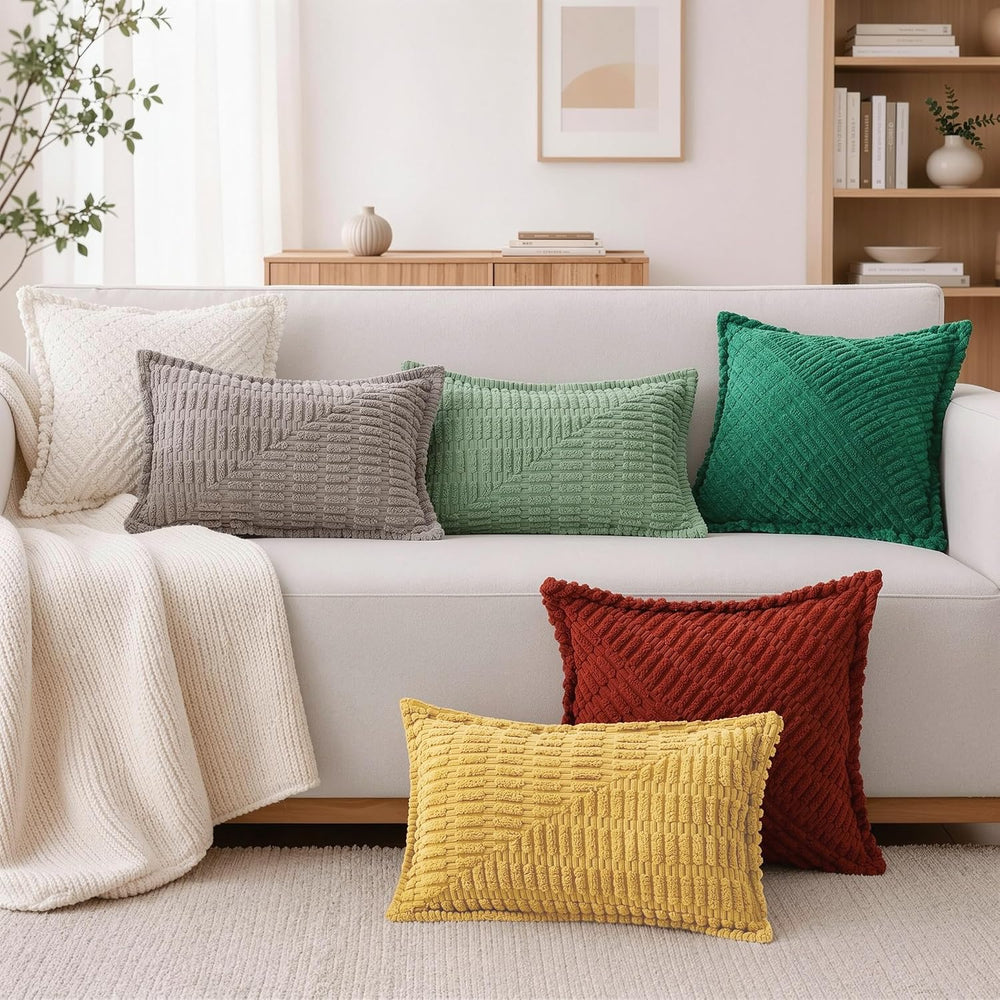 decorUhome Cream White Corduroy Fall Throw Pillow Covers 26x26 Set of 2