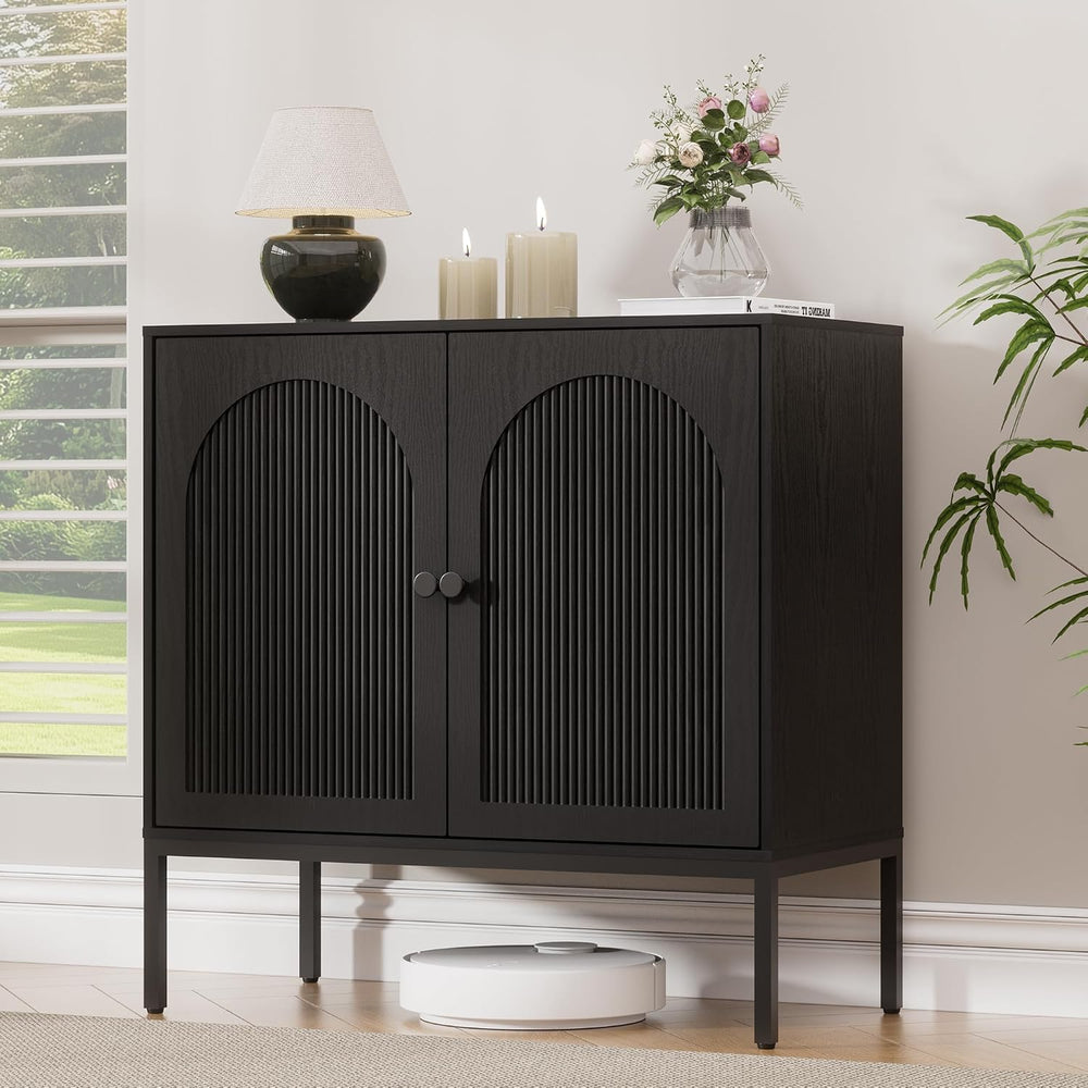 Yechen Modern Fluted Sideboard Buffet Cabinet with Storage, Black