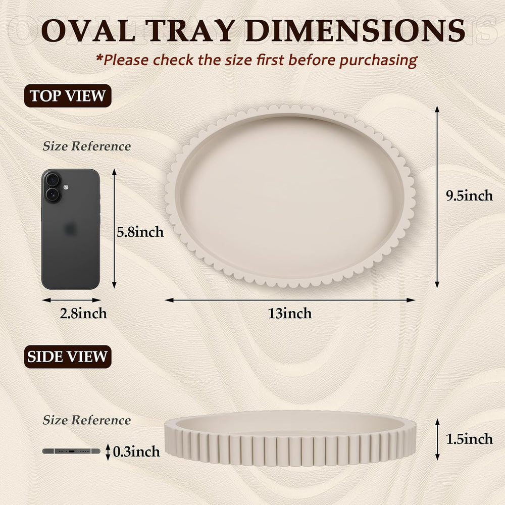 Oval Tray for Coffee Table Decor, 13" Concrete Coffee Table Tray,Cream Gray