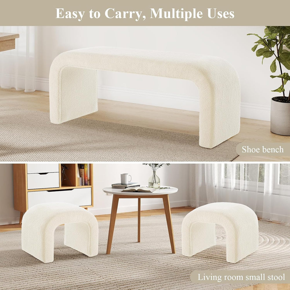 3-Piece Ottoman Bench Set, End of Bed Bench with 2 Foot Stools