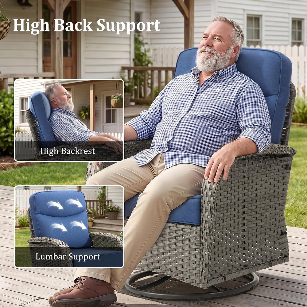 3Pc Patio Furniture Set, Swivel Chairs & Side Table Gray/Gray