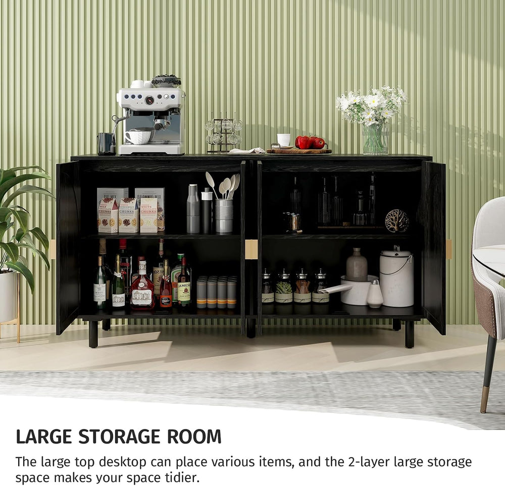 Sideboard Buffet Cabinet with Storage - Rattan 4 Door Cabinet, Accent Storage...