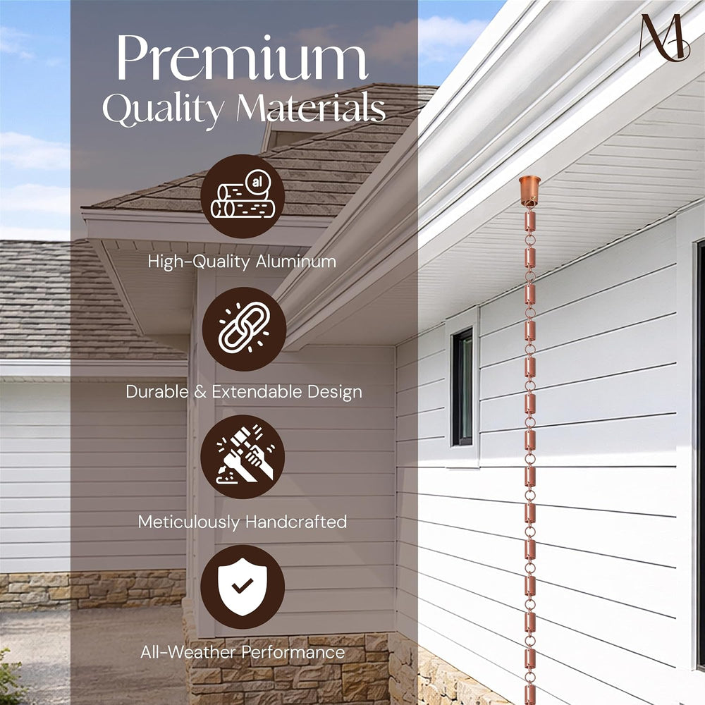 Monarch Rain Chains Aluminum Cylinder Brushed Copper Rain Chains for Gutters ...