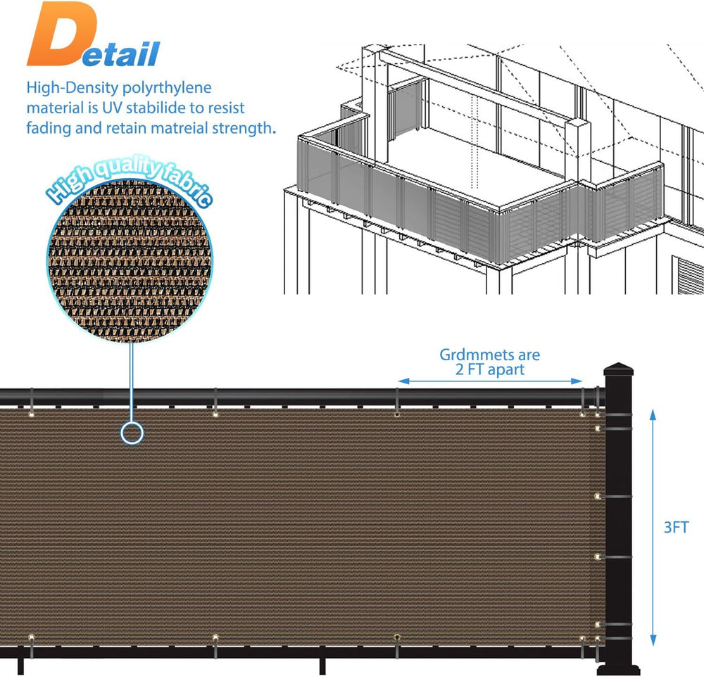 TANG 3' x 50' Balcony Privacy Screen Fence for Apartment Deck Railing...