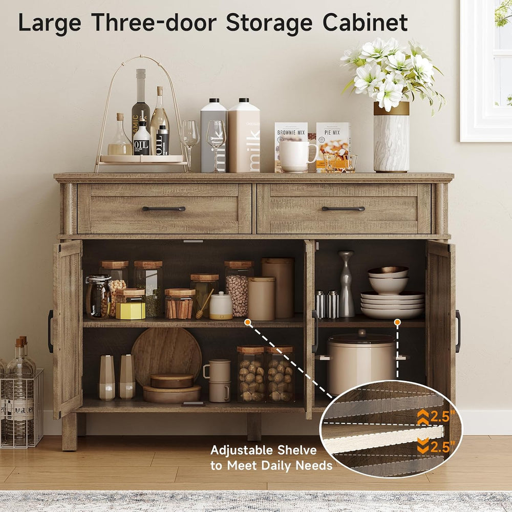 ONBRILL 48 Inch Buffet Cabinet with Storage, Washed Grey