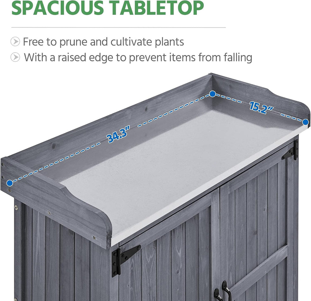 Topeakmart Potting Bench for Outside with Storage Cabinet & Metal Top,Gray