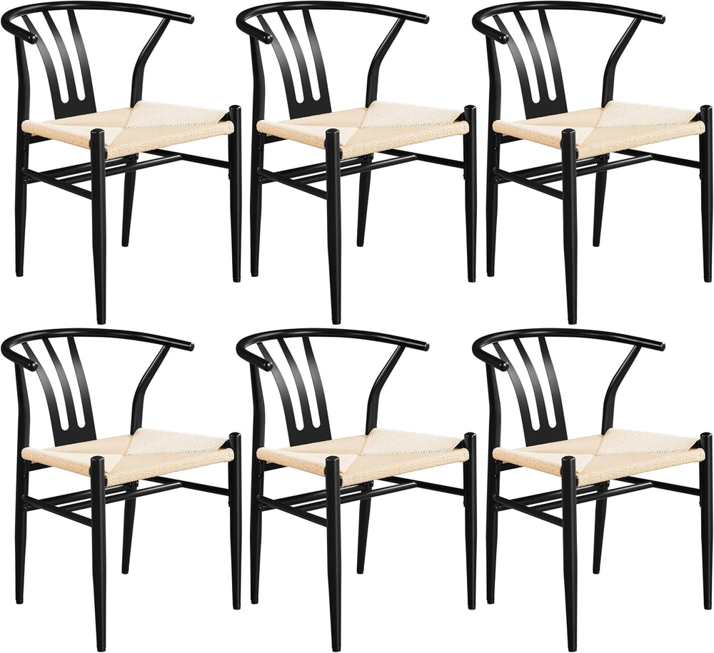 Yaheetech Dining Chairs Set of 6 Mid Century Modern Woven Chairs Black