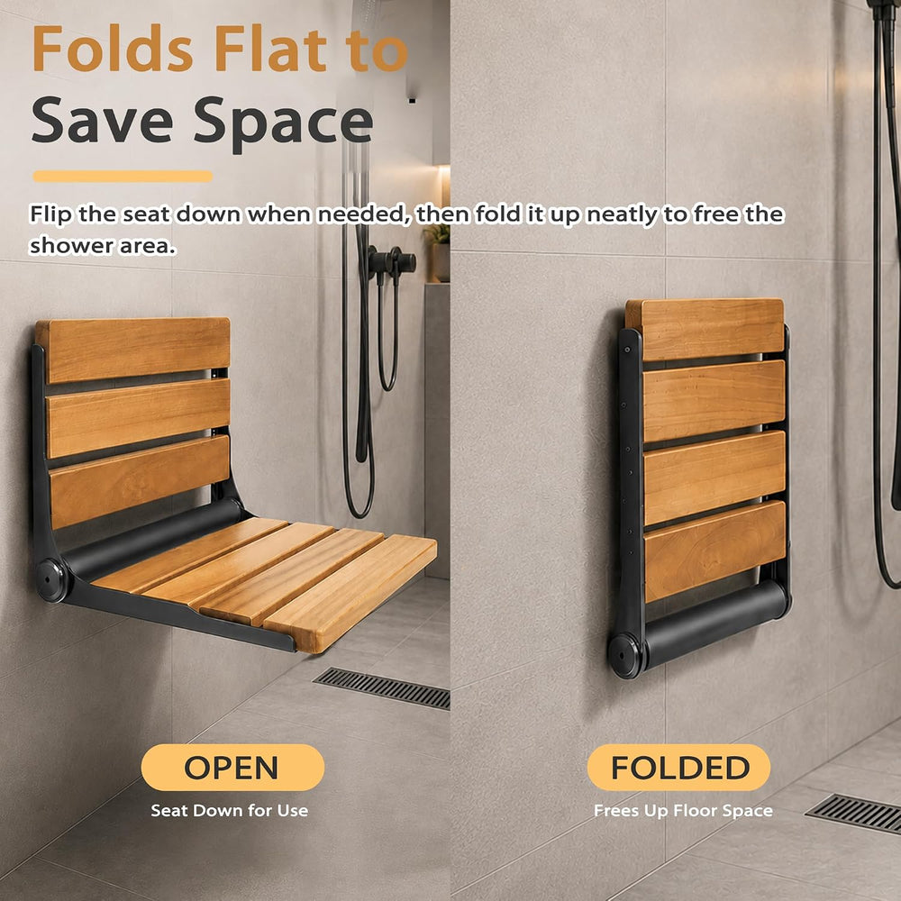 Folding Shower Seat Teak, Bathla Safety Furniture Stainless Steel, Shower Sea...