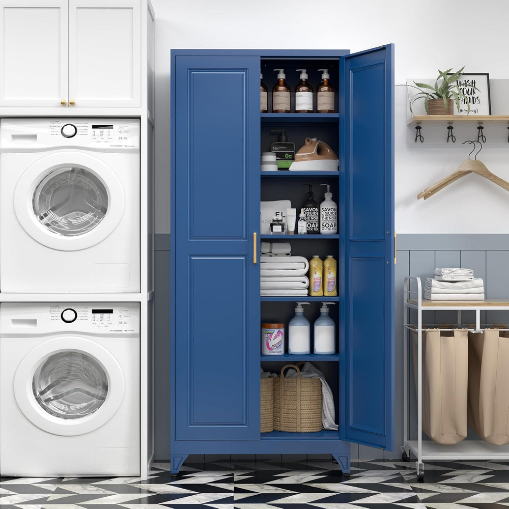 SteeLoong 75”Metal Pantry Storage Cabinet with Doors & 5 Adjustable Shelves