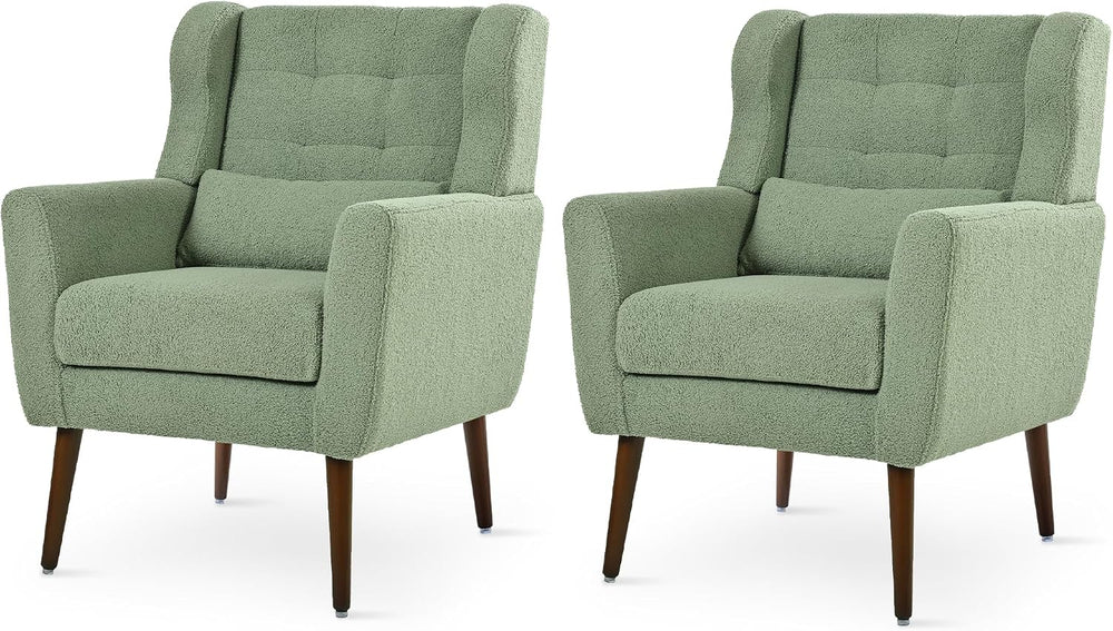 cinkehome Modern Accent Arm Chair Set of 2, Teddy Upholstered Armchair for Li...