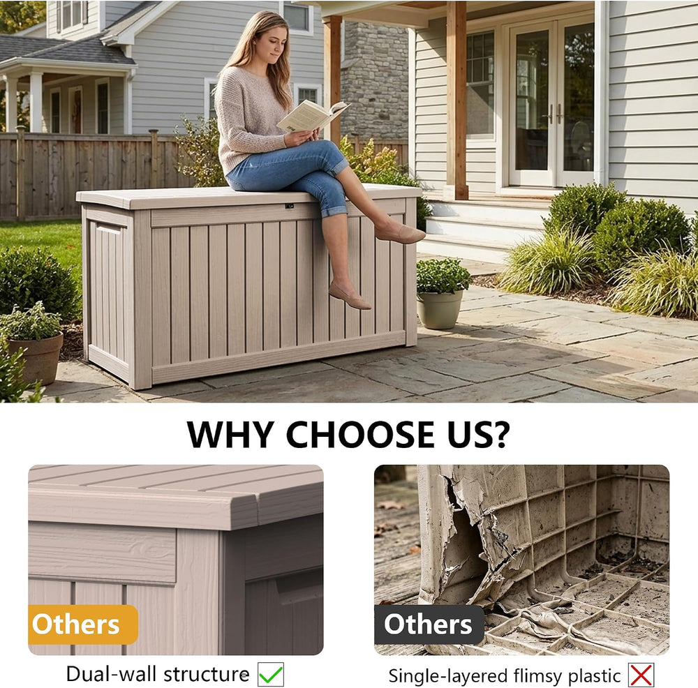 300 Gallon Outdoor Storage Box Waterproof Lockable Resin Deck Box Large, Pati...